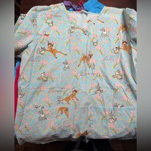 Cute Bambi Print Scrub Top